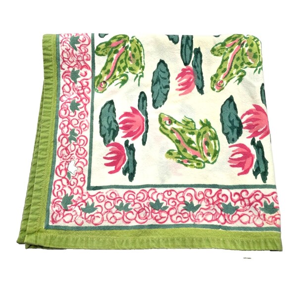 Pomegranate Cotton Napkins Set of 4 Pink & Green Frogs Lily Pads Whimsical - Picture 8 of 11